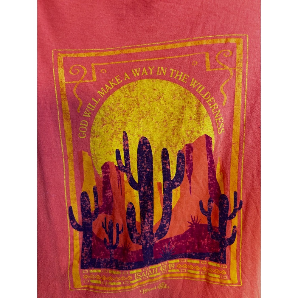Blessed Girl Graphic Tee 2X Coral Desert Cactus Isaiah 43:19 Women